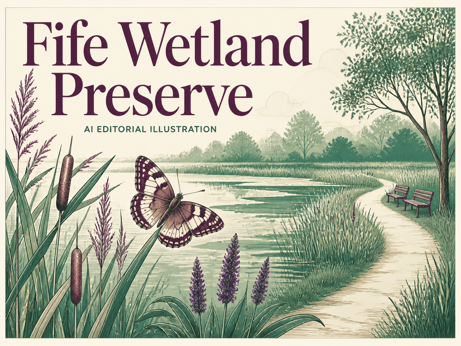 AI-generated editorial illustration for Fife Wetland Preserve